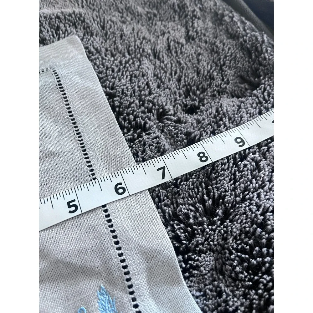 Sferra Vintage Embroidered Gray Linen Cocktail Napkins - Set of 2 Floral Napkins
